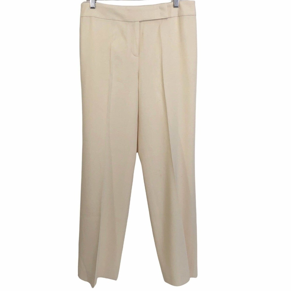 Escada Pants Size 39 Ivory Wool Blend Crepe Straight Leg Lined Dress Trousers